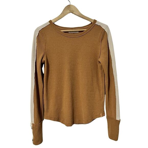 Free People Tops - Free People Tasha Thermal Top Size L Ochre Combo Snap Button Cuffs Boho
